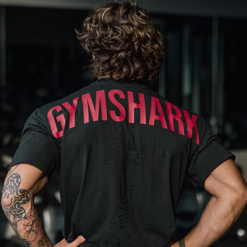 Muscle-Enhancing Shark Men's Bodybuilding Sports Casual Drop-Shoulder Loose T-Shirt Short-Sleeve Fitness Training Five-Quarter Sleeve Men's T-Shirt