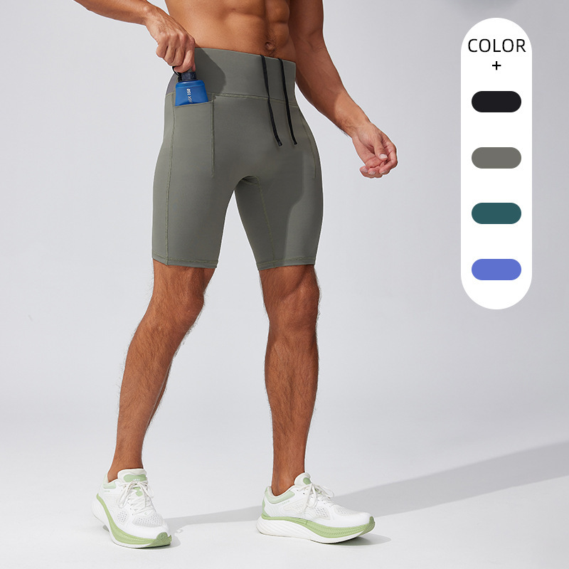 Elastic Quick-Drying Compression Pants Men's Marathon Running Shorts Sports Fitness Training Tights Quarter Pants Close-Fitting