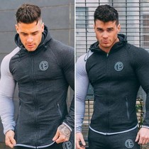 Muscle zipper shirt brother autumn and winter mens running fitness training jacket cardigan casual sports sweater slim fit