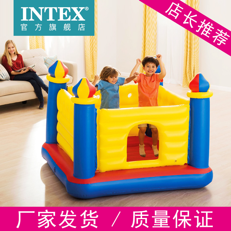 INTEX trampoline with protective net Children's trampoline home folding inflatable park Castle indoor bouncing bed toy