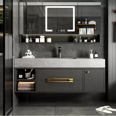Rock board one-body bathroom cabinet light luxury modern sink washing table wash basin cabinet combination dressing room smart mirror cabinet