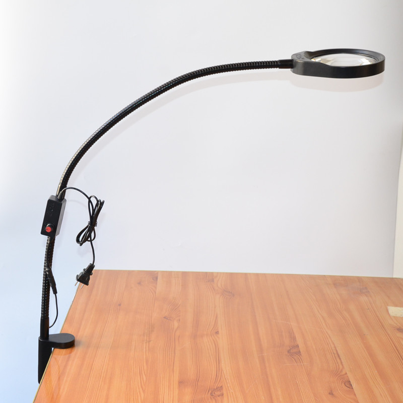 PDOK Long Arm Bracket Desk Clip Type LED Creative Work Table Lamp PD-032AL Magnifier HD Lens