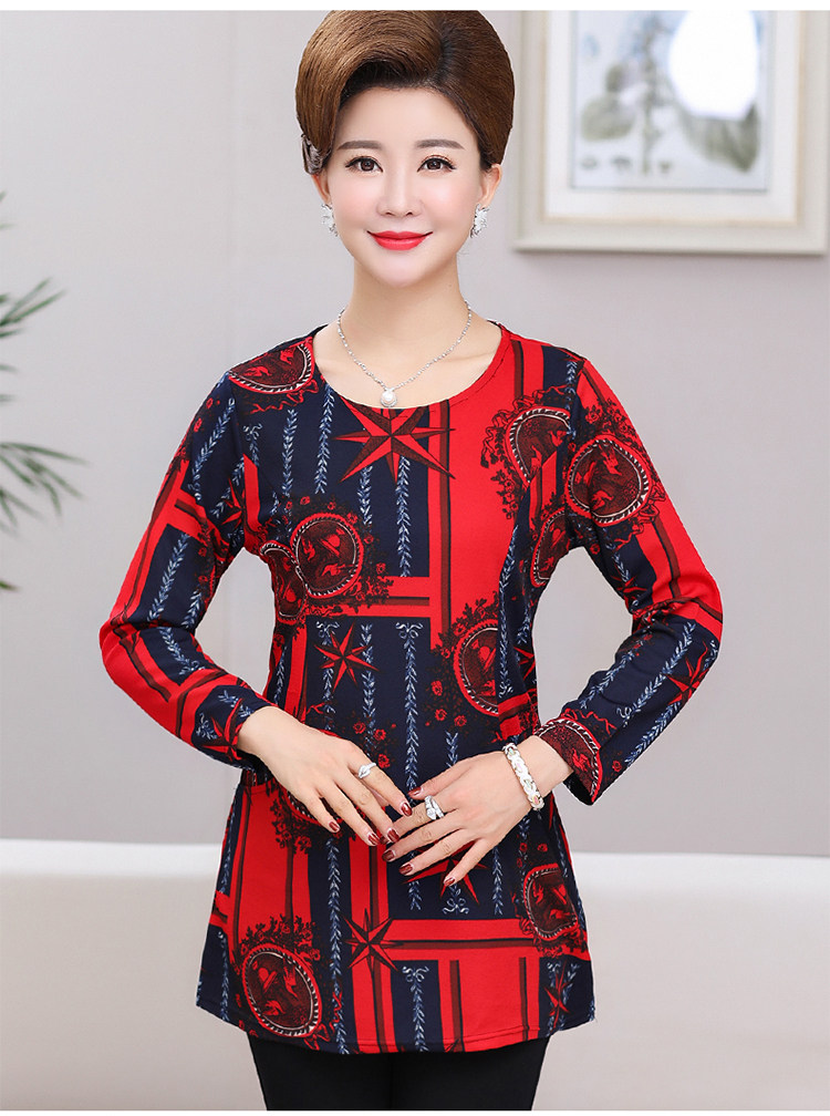 Phần mỏng mùa xuân và mùa thu mặc đáy áo phụ nữ trung niên của quần áo dài tay dài t-shirt trung niên mẹ mùa thu áo khoác áo cho mẹ