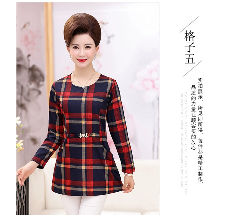 Áo thun trung thu xuân hè dài tay cho mẹ thời trang cổ tròn