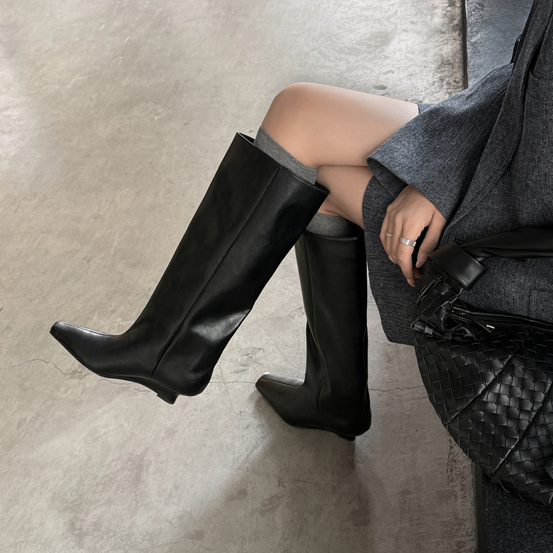 Wide-Calf Straight-Leg Boots for Women, Wedge-Heeled Riding Boots, Over-The-Knee Long Boots, Wide-Shank High Boots, Slimming Boots, Genuine Leather Wide-Calf Straight-Leg Boots for Women, Wedge-Heeled Riding Boots, Over-The-Knee Long Boots, Wide-Shank High Boots, Slimming Boots, Genuine Leather