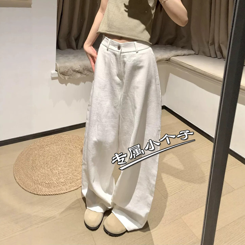 White 150 Cropped Linen Casual Pants for Petite Women, Summer New Style, Slimming, Drapey Wide-Leg Suit Pants 8