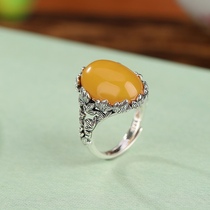 Cuiyunge s925 sterling silver beeswax retro old simple egg face lace ring temperament leaf hollow silver ring