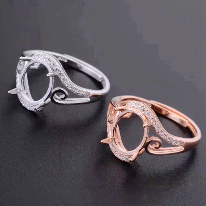 Nhẫn bạc 925 sterling oval nhẫn 8x10mm 10x14mm trống hỗ trợ chồng chéo nhẫn nữ trực tiếp với thế hệ đá nhẫn nữ