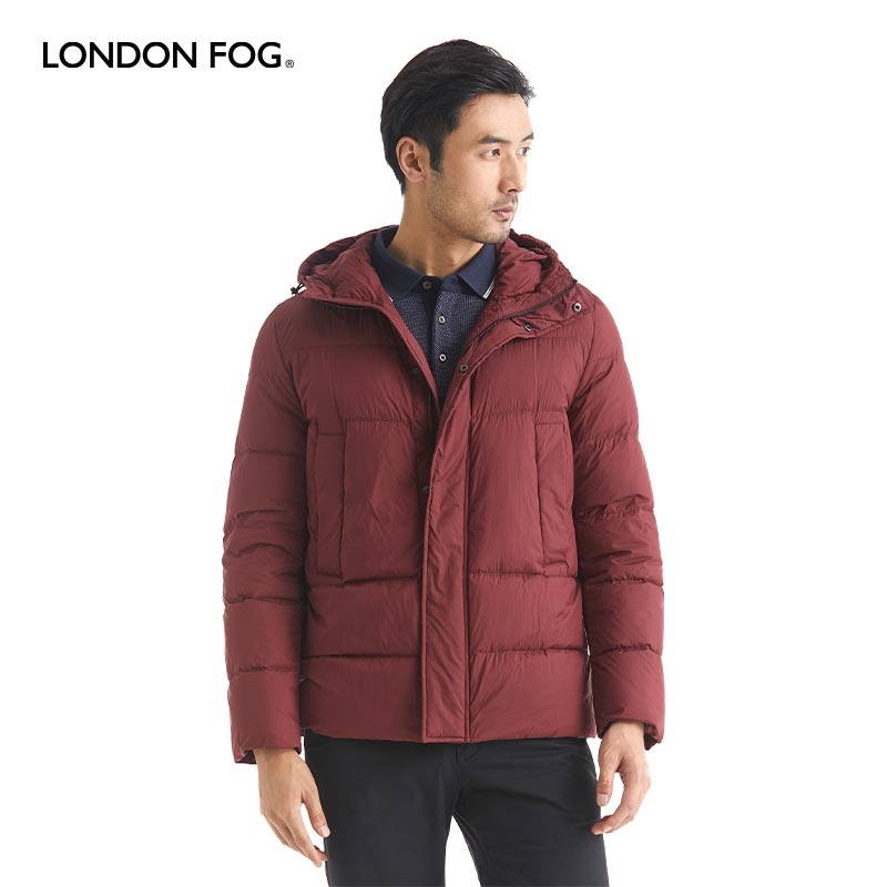 London Fog Men's Autumn and Winter White Duck down Warm down Jacket with Hood, Simple Mid-Length Fashion Trend Lw19Wj807M