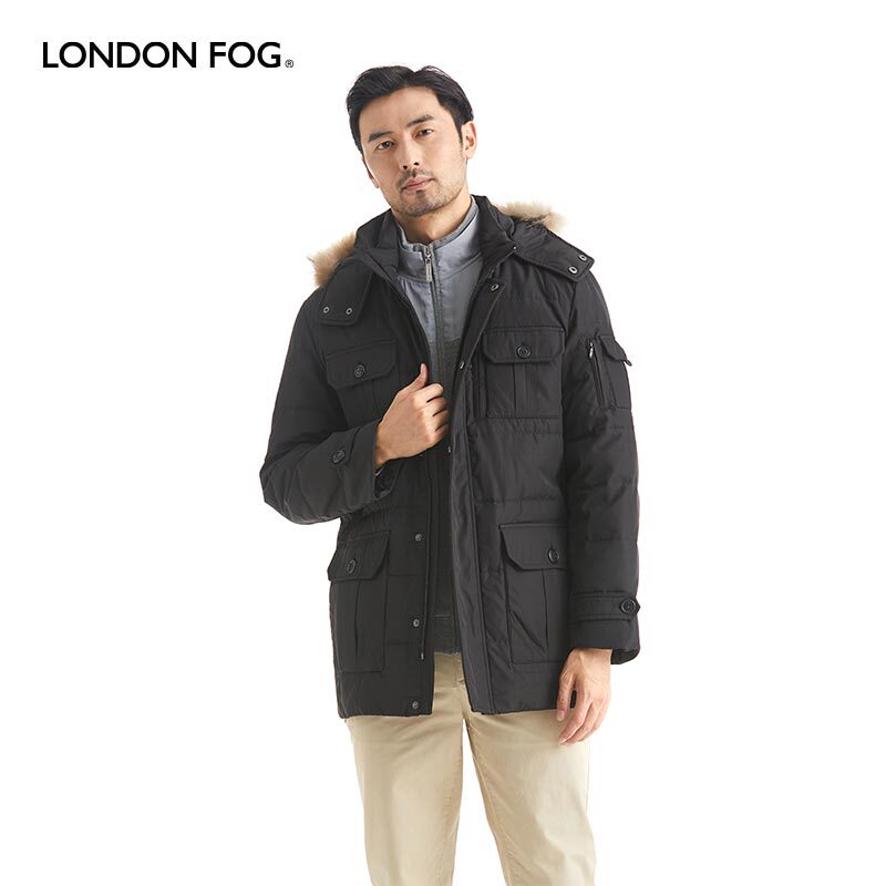 London Fog Men's Winter down Jacket, Fashionable Casual Stand-Up Collar, Detachable Hood, Warm and Thickened Coat Lw11Wj806
