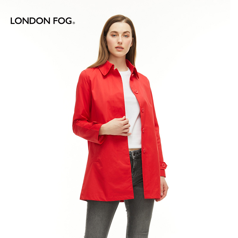 London Fog Spring New Cotton Fitted Women's Trench Coat with Lapel and Single-Breasted Mid-Length Trench Coat Ls13Wf507