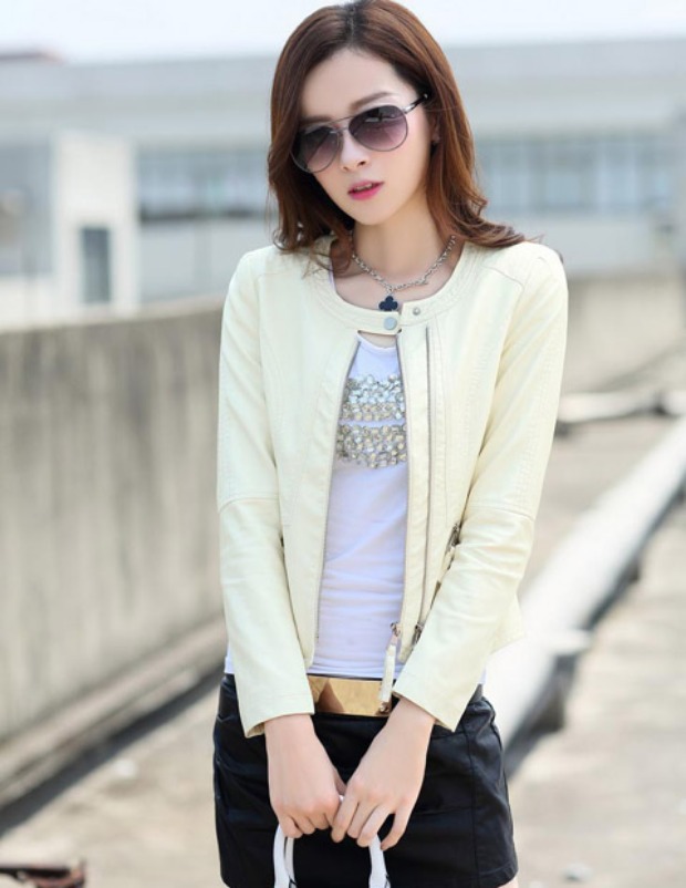Xuân 2018 mới giặt pu ngắn da nhỏ cổ tròn áo khoác da nữ phiên bản Hàn Quốc của áo khoác da nữ mỏng áo da nu