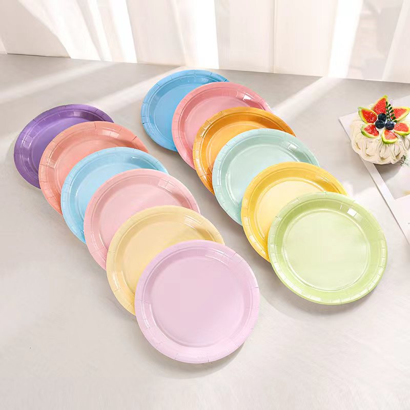 50 Macaron-Colored Single-Color Plates 7inch Pure Color Disposable Paper Plates Kidsren's Birthday Party Decorations
