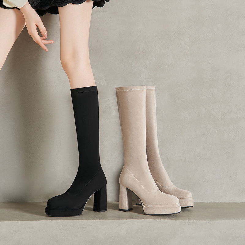 10cm Over-The-Knee Elastic Boots for Women, 2025 Autumn and Winter New Style, Waterproof Platform High-Heeled Chunky Heel High Boots