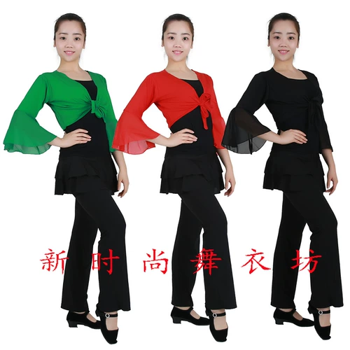 Танцевальная костюм квадратная танцевальная одежда верхняя платка с длинным рукавом новая топ -квадратная танцевальная топ -рукав из пряжи Черный шал