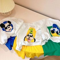 Chen Ma 2021 summer new male and female children cartoon mouse printing short sleeve shorts suit T-shirt cute Korean suit