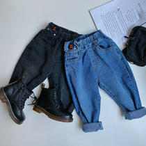 Chen Ma childrens jeans 2020 Autumn and Winter new boys and girls letter trousers baby Korean casual Haren pants thick