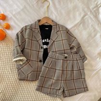 Chen Ma childrens suit 2021 Spring and Autumn new boys and girls foreign style plaid suit baby casual two-piece tide