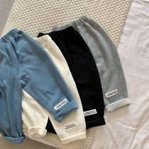 Chen Ma childrens trousers 2021 Spring and Autumn new boys and girls solid color sports casual pants baby trademark straight pants tide