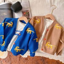 Chen Ma childrens sweater 2021 autumn and winter new male and female children cartoon dinosaur knitted cardigan baby Foreign coat tide