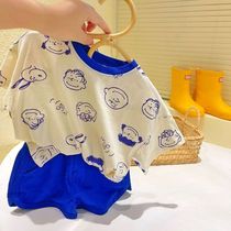 Chen Ma childrens set 2021 summer new boys and girls cartoon cotton cotton short sleeve T-shirt Korean baby shorts two-piece set
