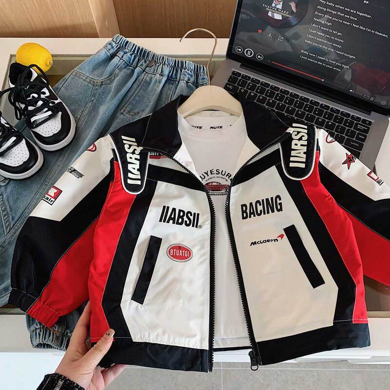 Children's Jacket 2026 Spring Boys' Korean Style Letter Print Handsome Jacket Baby Toddler Stand Collar Biker Jacket Children's Jacket 2026 Spring Boys' Korean Style Letter Print Handsome Jacket Baby Toddler Stand Collar Biker Jacket