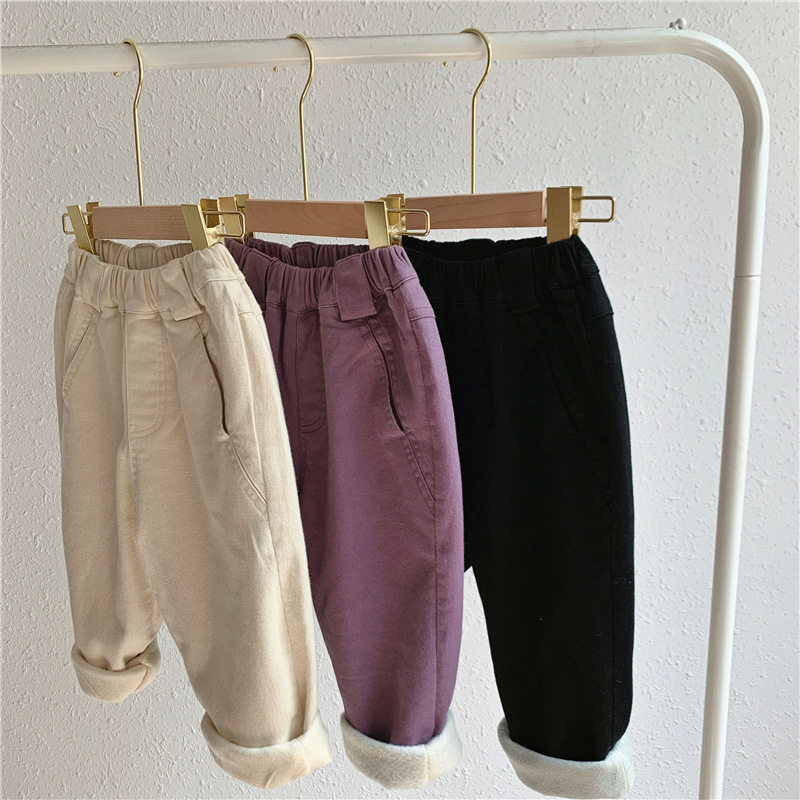 Chen Mom Children's Griff Trousers 2020 new winter boys and girls pure color plus casual pants baby simple straight tub tide