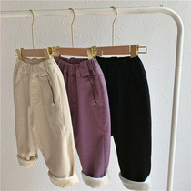 Chen Ma childrens trousers 2020 early winter new products for boys and girls solid color plus velvet casual pants baby simple straight pants tide tide