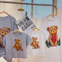 Chen Ma parent-child clothing 2021 summer new children cartoon cotton T-shirt boys and girls bear short sleeve baby coat tide