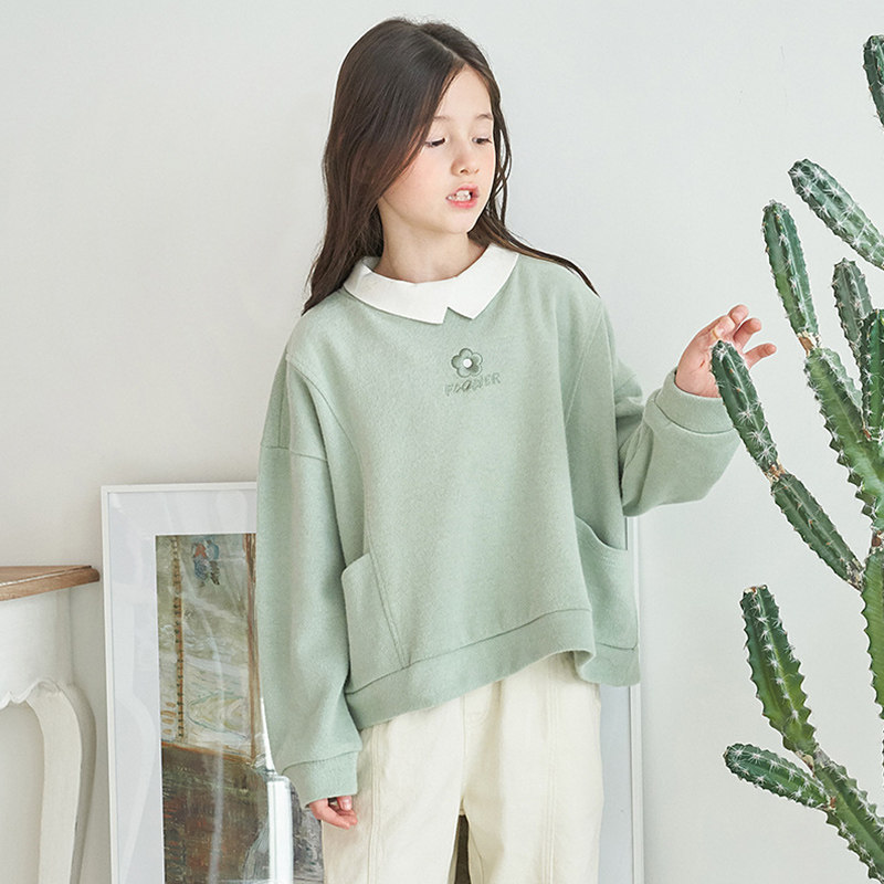 2021 new round neck blouse Korean version of children's fresh pullover tide