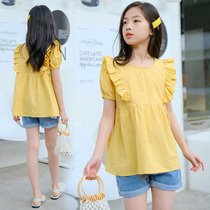 Girl Short Sleeve Lotus Leaf Lace Doll Shirt 2022 New Little Girl Child Clothing Foreign Air Korean Version T-shirt Child Blouse Summer