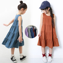 Girls dress for dress Summer 2022 new CUHK Childrens Daily Cake Skirt Ocean Trendy Children Sleeveless Vest Dress