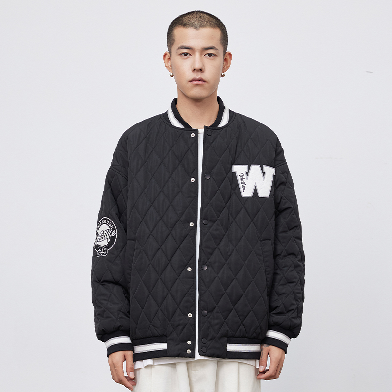 (WUT official store) sugar-free series diamond-shaped double-layer embroidery standard jacket jacket cotton clothes warm without load