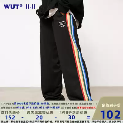 (WUT official shop) Rainbow Striped Straight High Street Wide Leg Pants National Tide Brand Men's and Women's Loose Casual Long Pants