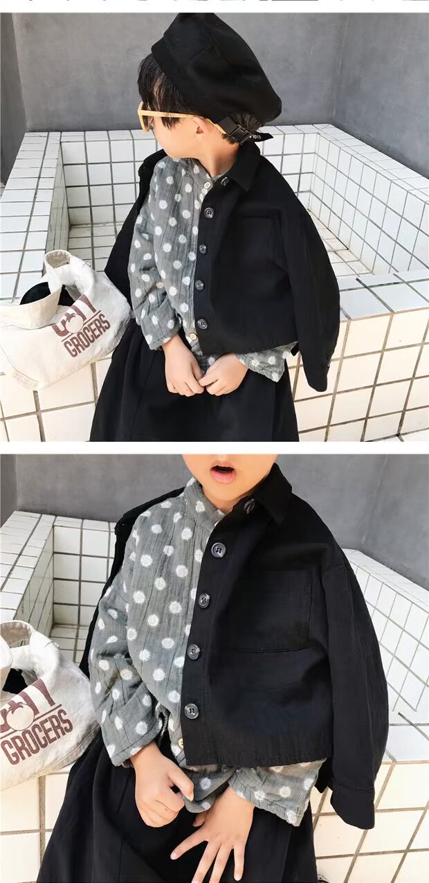 Hàn Quốc tùy chỉnh mẫu bé trai và bé gái mùa thu cotton và vải lanh retro Sen văn học sóng đứng cổ áo sơ mi dài tay áo sơ mi quần áo trẻ em