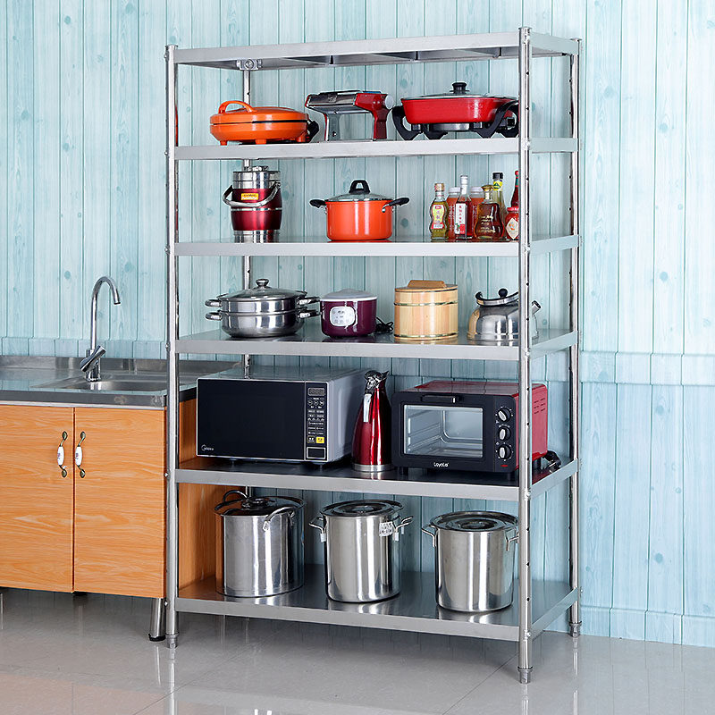 Stainless Steel Kitchen Shelving Ground Floor Multilayer Cabinet Microwave Oven Storage floor Shelf Home Balcony Shelving Boiler 6