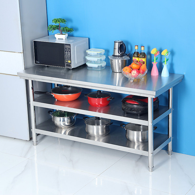 Removable double layer stainless steel bench working table beating Hodei packed with table noodle restaurant Three floors kitchen operating table