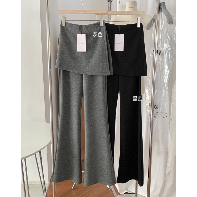 Korean-Style Chic Retro Side-Slit Faux Two-Piece Flared Pants for Women, High-Waisted, Slim-Fitting, Hip-Covering, Casual Thin Pants