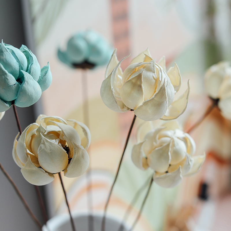 (Wind Ho) Natural Art Dry Flower Flower Arrangement Creative Home Decoration Zen Manmade Wood Lotus Emulation Lotus White Lotus Flower