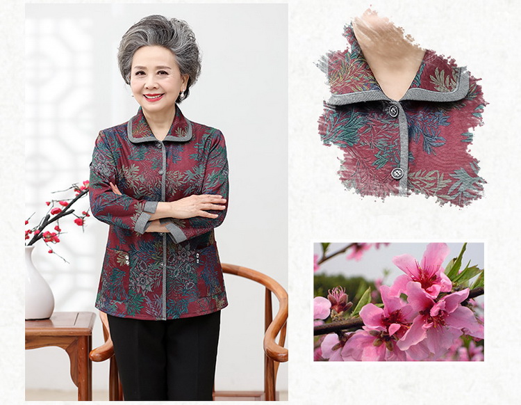 Áo bà mẹ trung niên áo dài tay bà ngoại mùa xuân và áo mùa thu 60-70 tuổi áo ngắn mỏng mẫu thời trang áo sơ mi nữ tuổi 50
