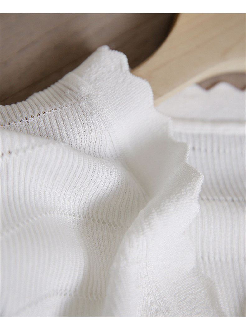 Áo cardigan dệt kim tay ngắn cổ V viền sóng chất liệu lụa đá mát mẻ — Màu đen chi tiết 13
