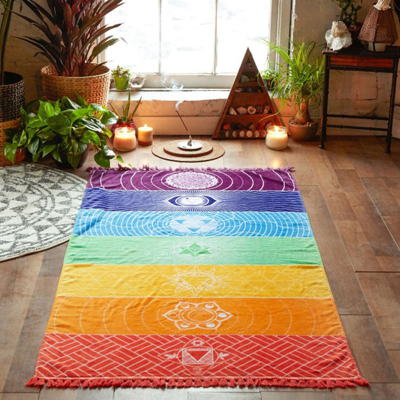 Indian Seven Veins Hanging Cloth Mandala Background Cloth Meditation Healing Tapestry Bedroom Yoga Background Decorative Large Canvas
