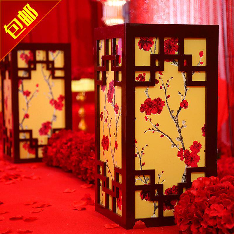 Wedding Celebration Props Road Leading New Chinese Square Column Wood Cotton With Light Road Leading Plum Road Leading Stage Wedding Arrangement Pendulum