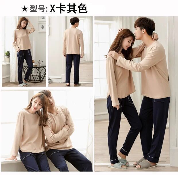 Bộ đồ ngủ đôi mùa xuân và quần dài tay cotton dễ thương bộ thu đông cho vợ chồng