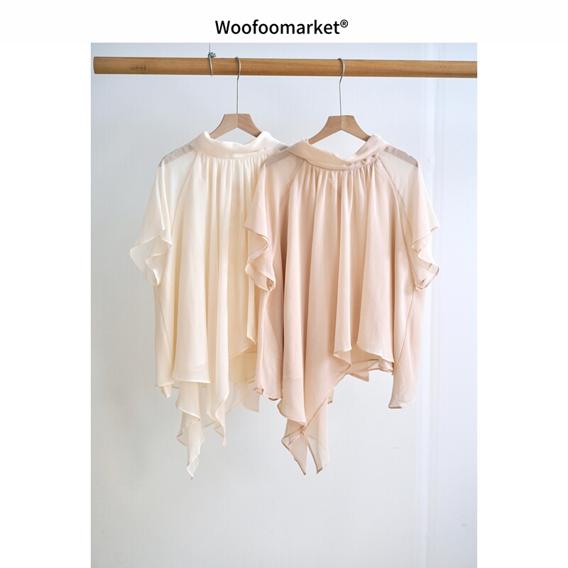 [Shape of the Wind] French-Style Ribbon Irregular Double-Layer Chiffon Top for Women in Summer Sscy133