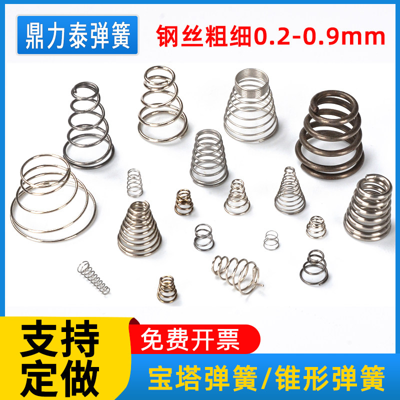 Pagoda Spring Return Tower Type Conical Tower Spring Size Head Trapezoidal Compression Stainless Steel Cathode Battery Yellow