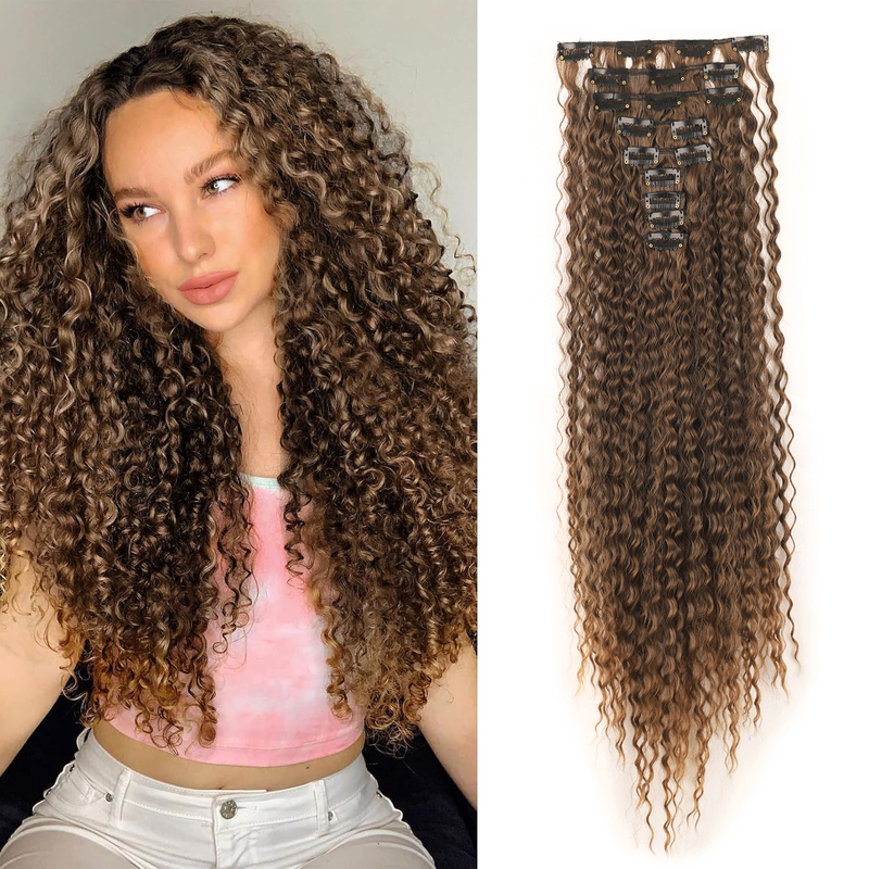 Synthetic Curly Hair High-Temperature Fiber Hair Extensions Curly Hair Clip in Hair Extensions 9Pcs