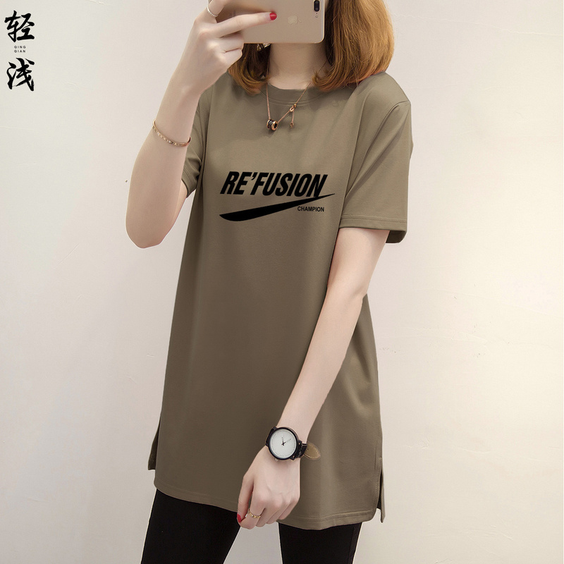 Plus Size Women's T-Shirt, Mid-Length, New Summer Style, Round Neck, Short-Sleeved, Loose, Casual, Long T-Shirt Top