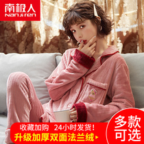 Antarctic pajamas female autumn and winter flannel warm plus velvet thickened coral velvet home clothing set Winter cute MK