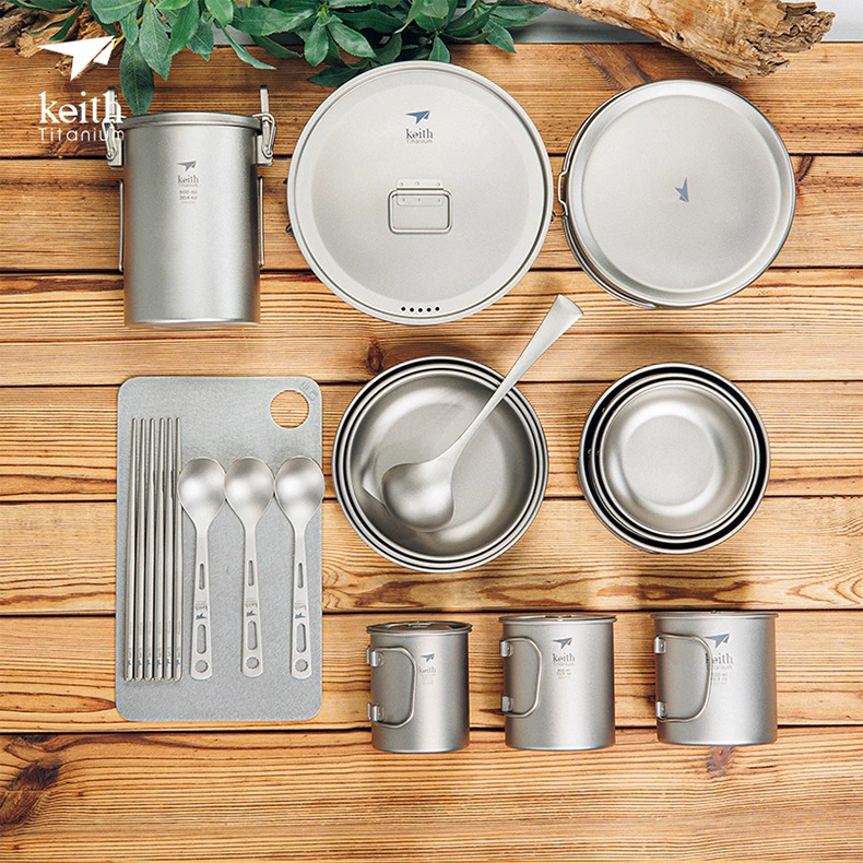 bình tích nước Bộ nồi súp titan nguyên chất KEITH/KEITH, nồi nấu, bộ đồ ăn ngoài trời gia đình, bát, đĩa, đũa, thìa và bộ đồ nấu nướng dành cho 2-4 người bộ dụng cụ nấu ăn joseph bộ dụng cụ nấu ăn joseph